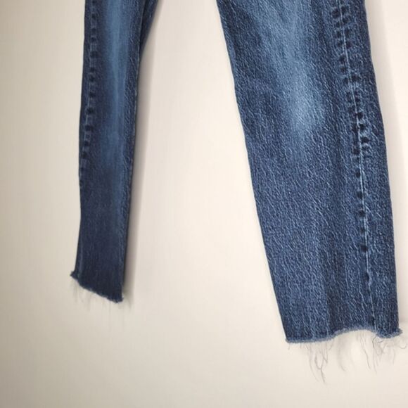 Levi's Wedgie Straight Medium Blue Denim Jeans Raw Hem 27 - Picture 3 of 9